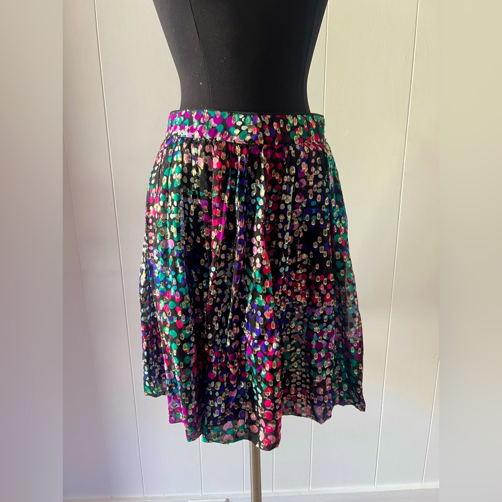 Kate Spade Black, Gold & Multi Color Skirt in Chiffon, Size Small/2